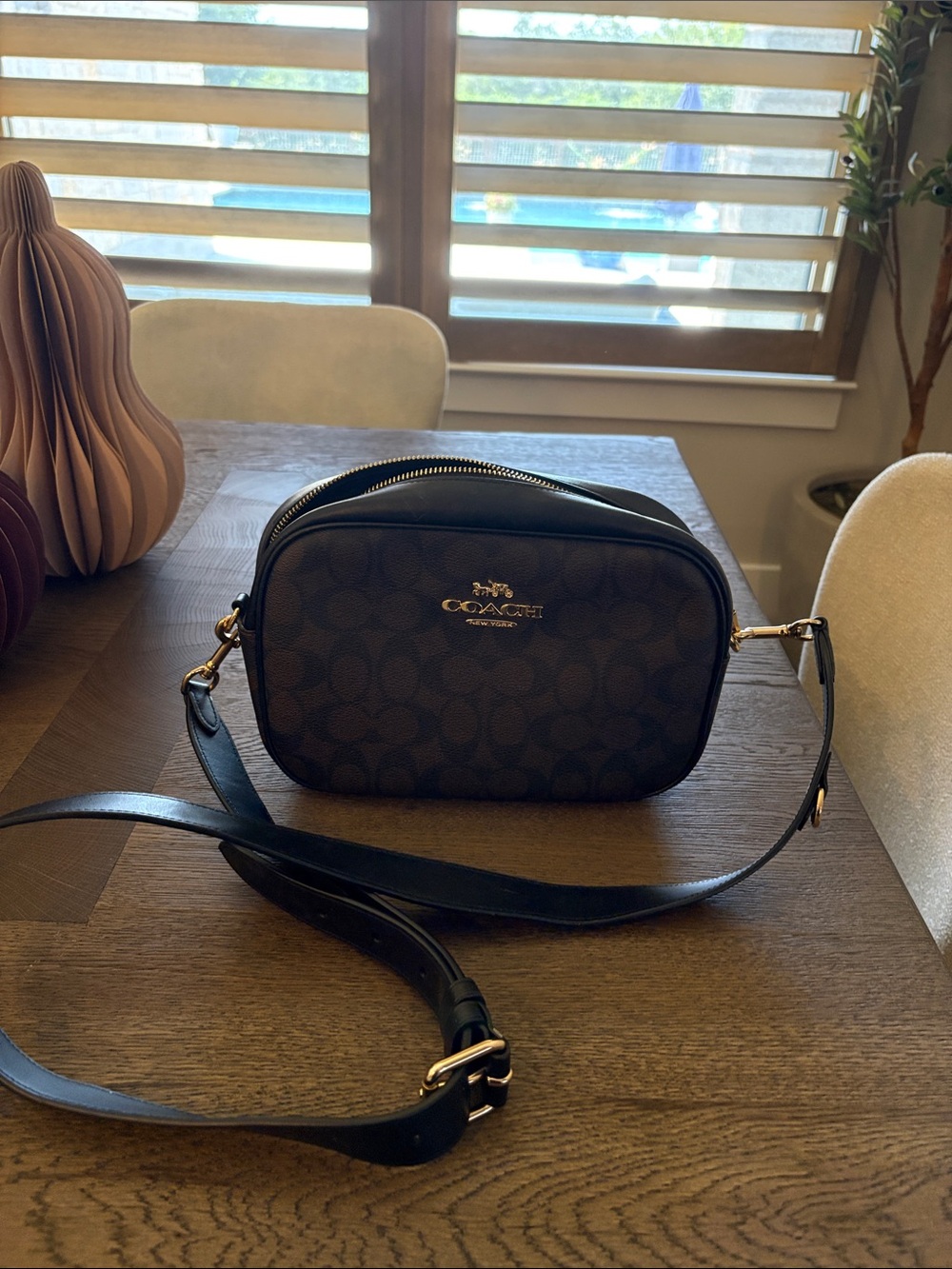Coach Brown/Black Signature Small Crossbody with Gold Hardware